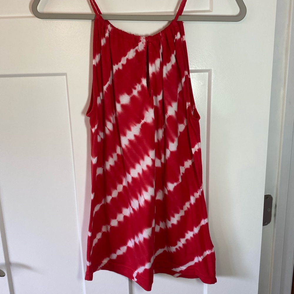 Chaps Red and White Tie-Dye Tank Top